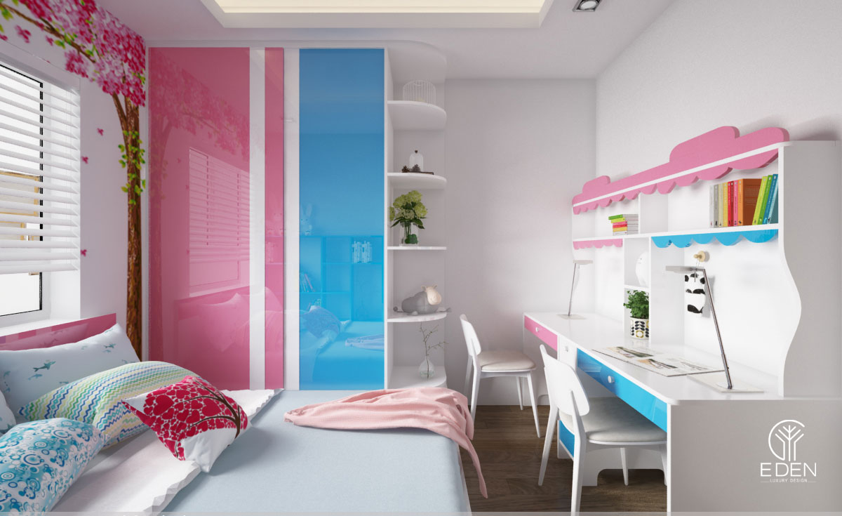 Phòng ngủ màu hồng kết hợp xanh dương hình 5 