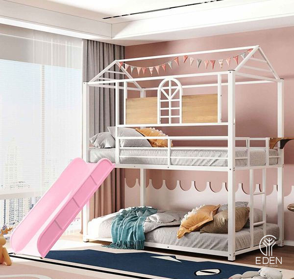 Thiết kế căn phòng ngủ màu hồng nội thất xanh cho bé hình 1 