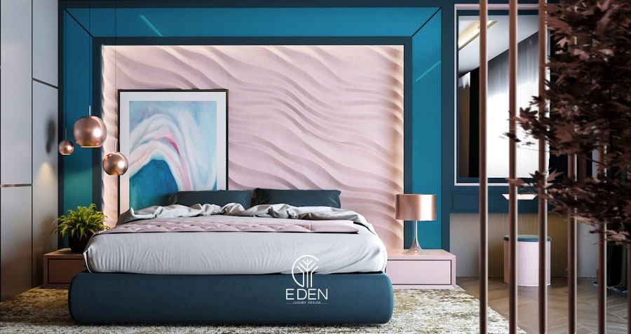 Phòng ngủ màu hồng kết hợp xanh dương hình 1