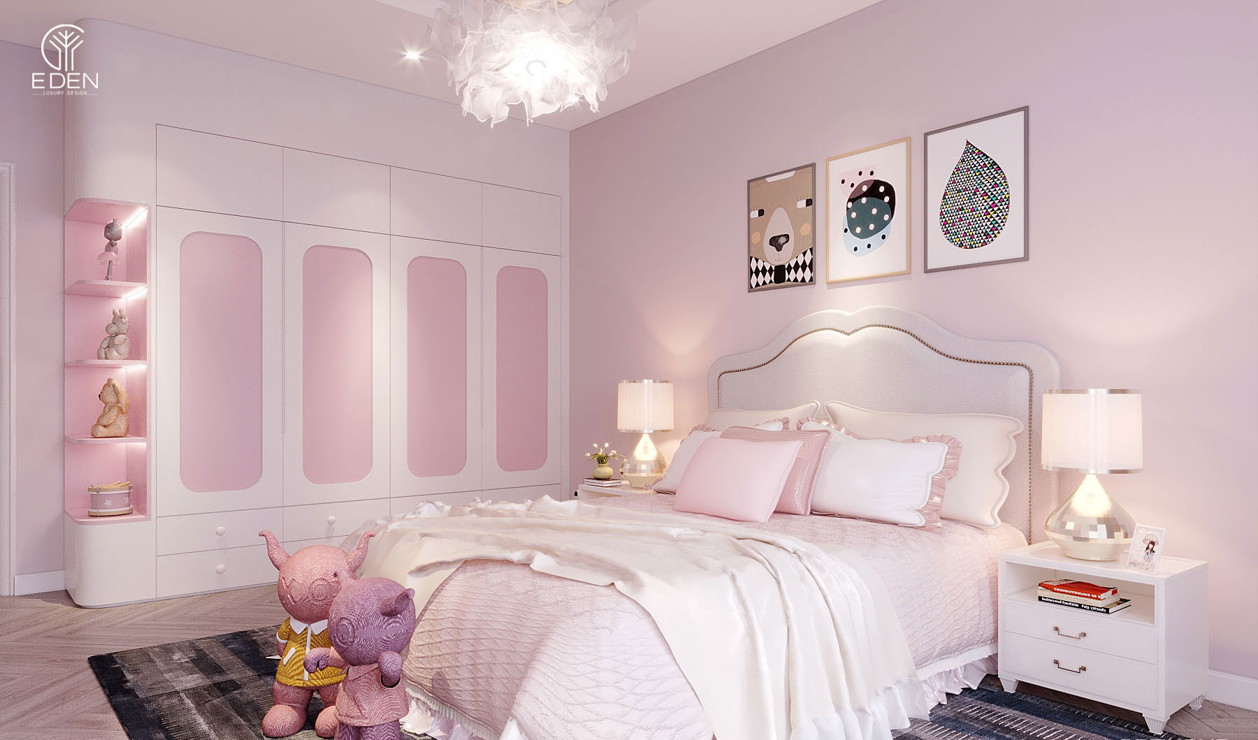 Thiết kế phòng ngủ màu hồng phấn nhẹ cho các cô gái hình 5 