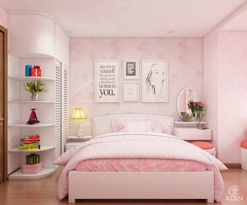 Thiết kế phòng ngủ màu hồng phấn nhẹ cho các cô gái hình 4 