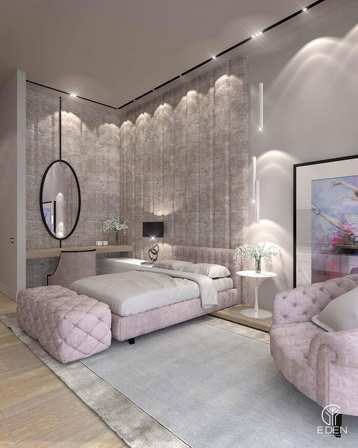 Phòng ngủ màu hồng sang trọng 