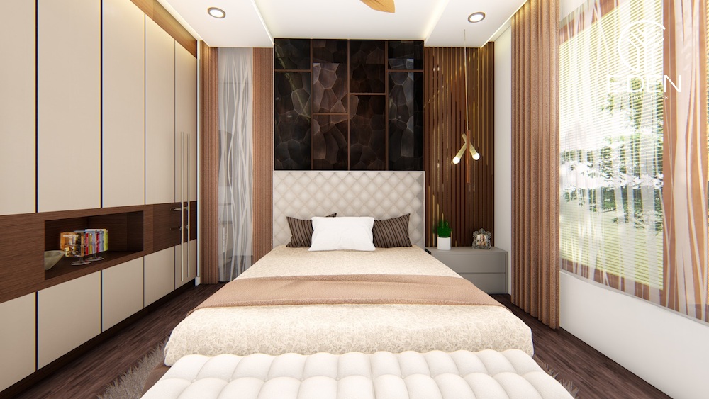 Căn phòng với tone màu nhẹ nhàng cũng sẽ tạo nên sự dễ chịu trong quá trình nghỉ ngơi thư giãn và giúp giấc ngủ sâu hơn