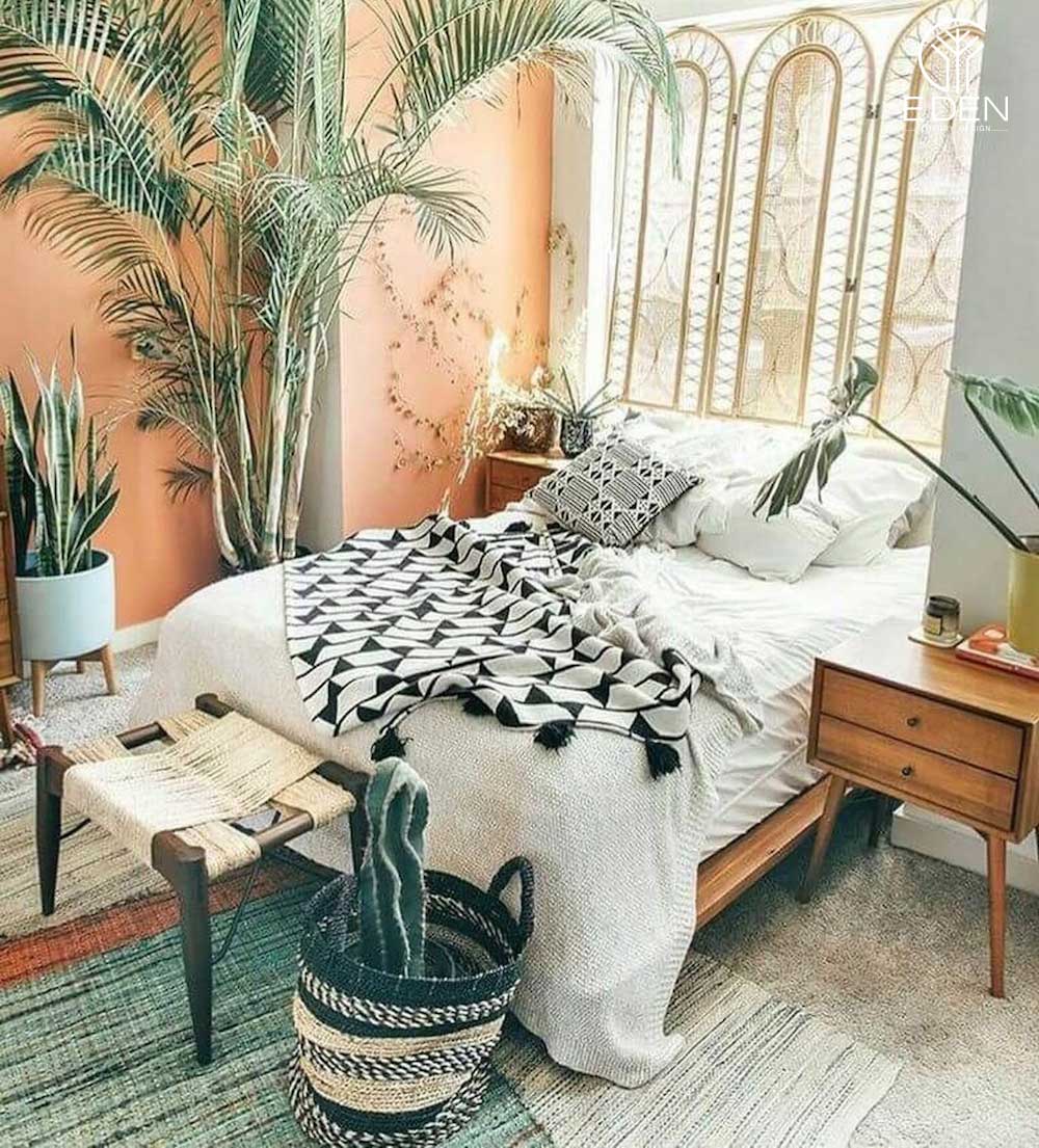 Sử dụng cây xanh trong trang trí phòng ngủ phong cách Bohemian