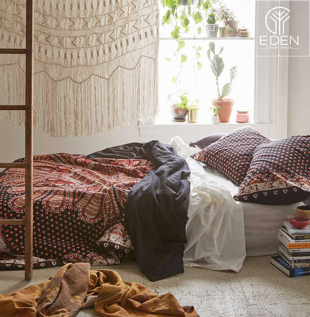 Sử dụng gạch đậm chất mộc mạc, hoang dã trong thiết kế phòng ngủ phong cách Bohemian