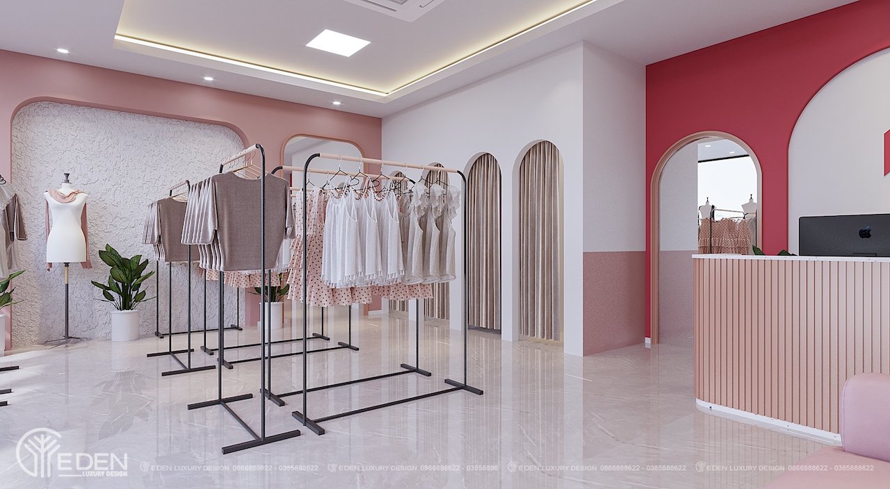 Bài trí gương trong thiết kế nội thất shop thời trang nữ LÉP