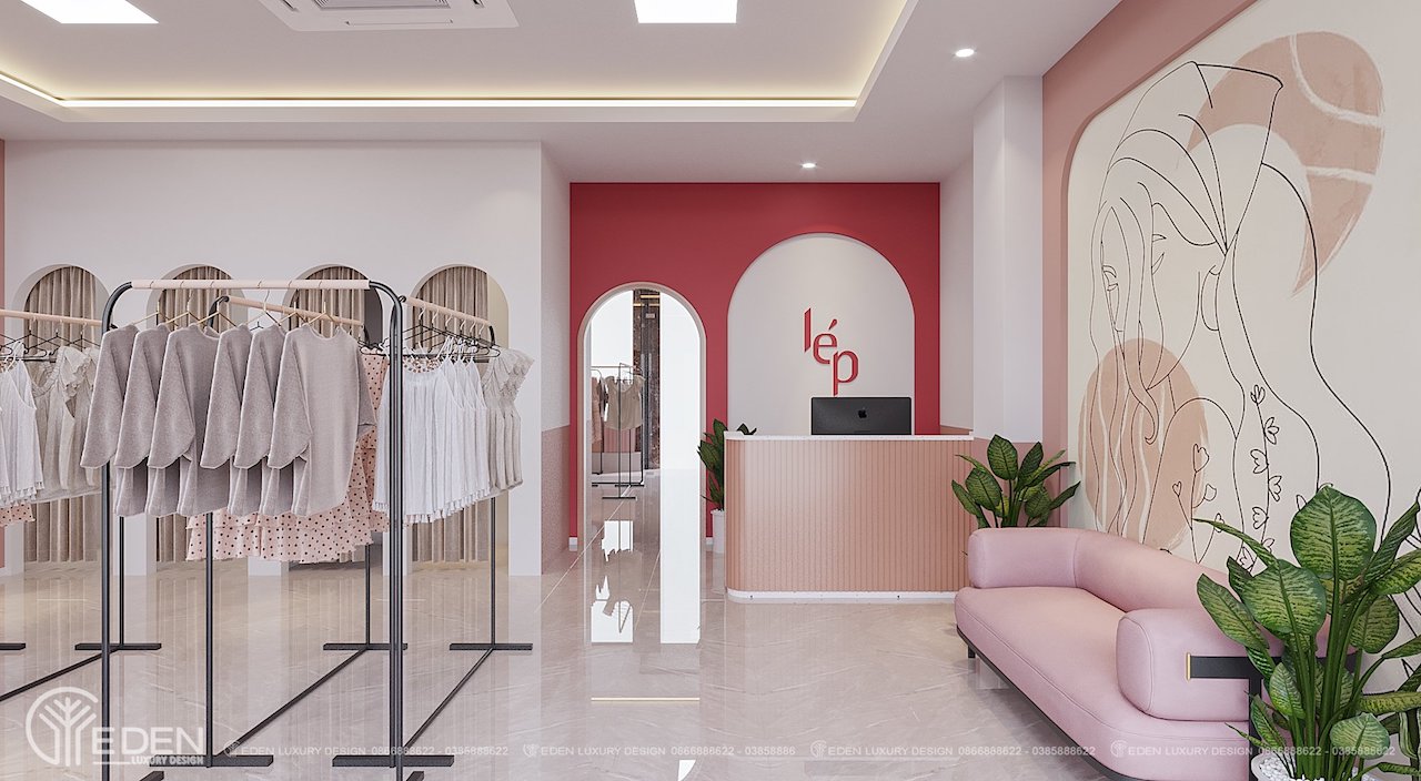Concept hồng trắng tinh khôi cho shop thời trang nữ