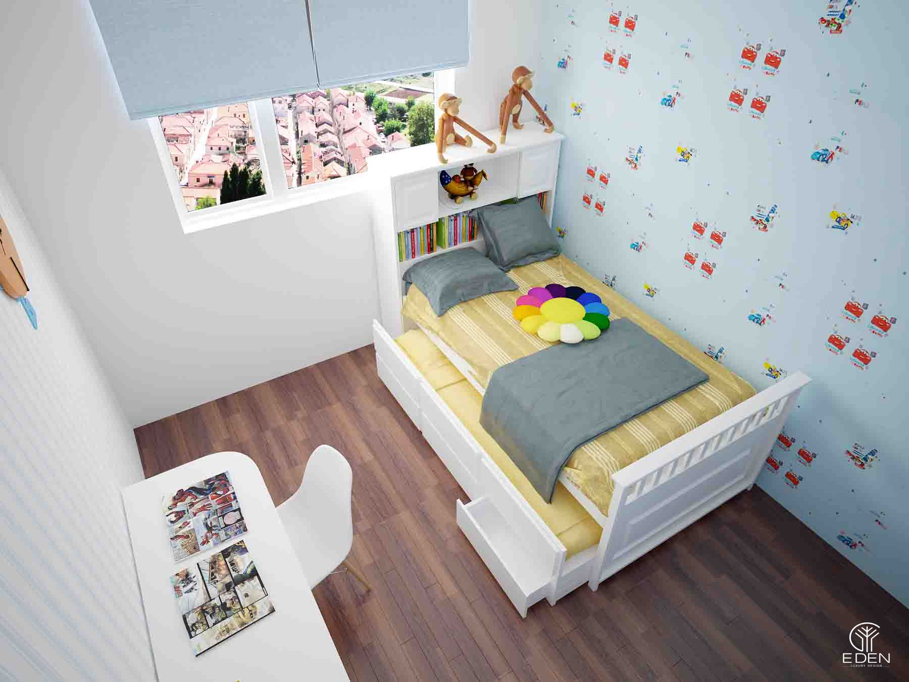 Bày trí phòng ngủ đẹp và dễ thương cho bé trai 12m2 mẫu 5