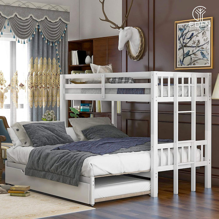 Mẫu 1: Thiết kế phòng ngủ chung cho bố mẹ và con với giường tầng