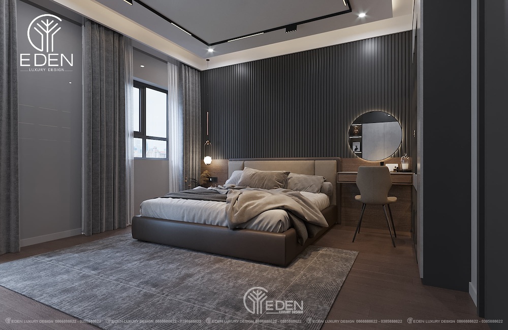 Mẫu thiết kế phòng ngủ hình chữ nhật cho dạng phòng master do Eden trực tiếp thi công