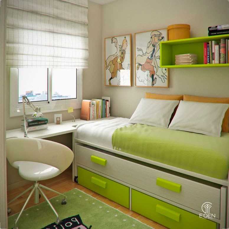 Mẫu 4: Thiết kế phòng ngủ nhỏ gọn nhưng thông minh với chiếc giường tích hợp nhiều chức năng khác nhau 