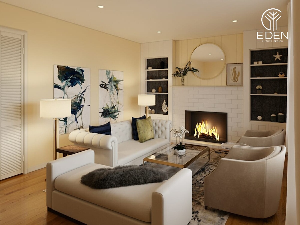 Thiết kế phòng khách nhỏ ấm cúng với tone màu trung tính