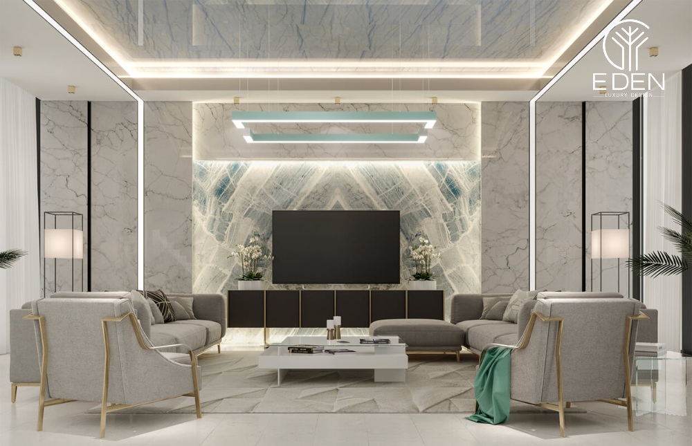 Kiểu đá marble này vô cùng hiện đại cho những phòng khách theo phong cách Luxury