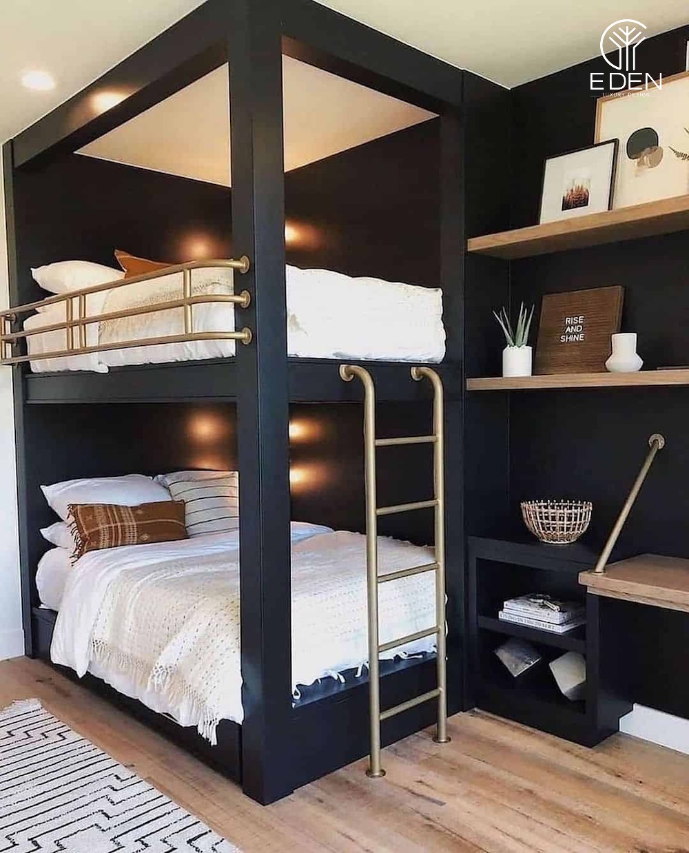 Mẫu giường tầng gỗ người lớn sơn xanh vô cùng trẻ trung và hiện đại