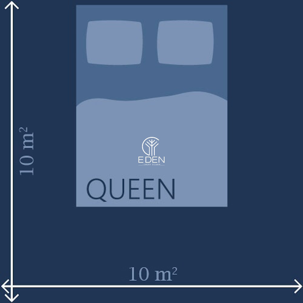 Phòng ngủ có kích thước 10m2 và giường ngủ Queen