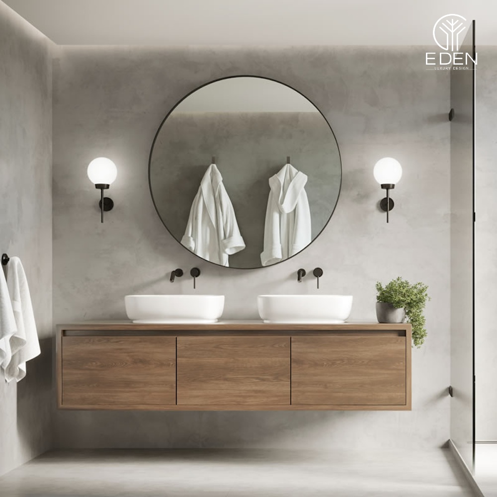 Sử dụng gương tròn để tăng tính thẩm mỹ cho nhà tắm