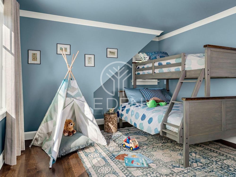 Phòng ngủ màu xanh ấn tượng dành cho các bé trai năng động