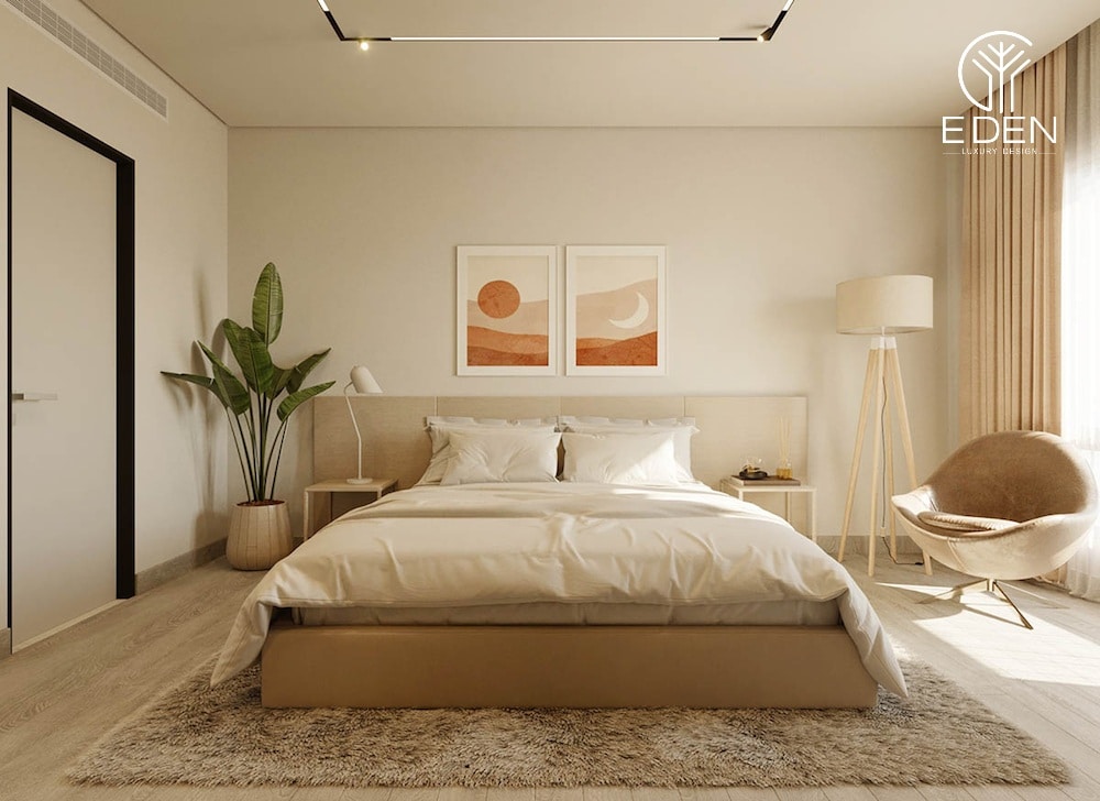 Không gian nhẹ nhàng cho phòng ngủ với tone màu kem be