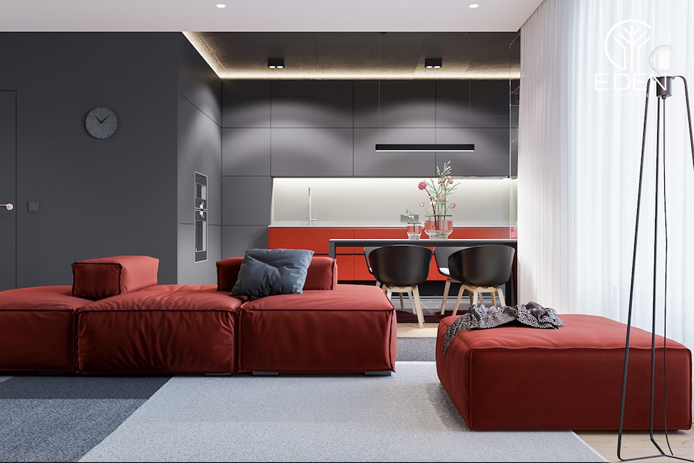 Tone màu đỏ nổi bật cuốn hút dành cho nội thất chung cư 90m2