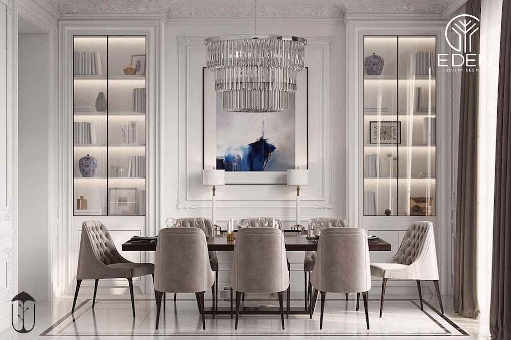Khu vực ăn uống toát lên thần thái sang chảnh và cao cấp bậc nhất trong thiết kế Penthouse phong cách tân cổ điển