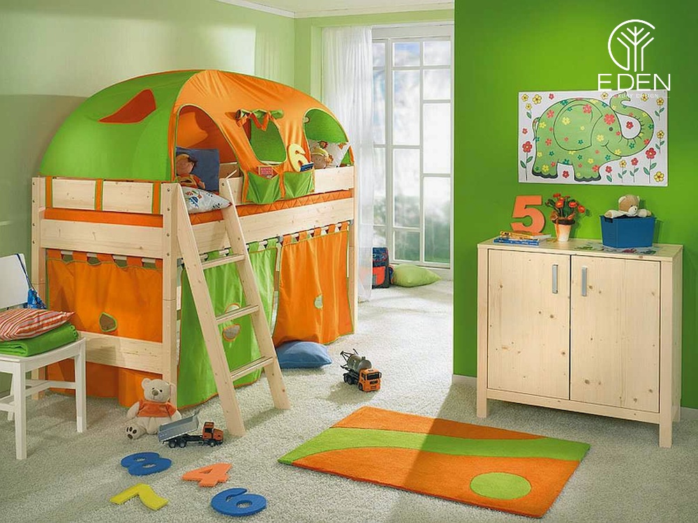 Kiểu giường tầng tích hợp cầu trượt đầy màu sắc sẽ giúp các bé thích thú