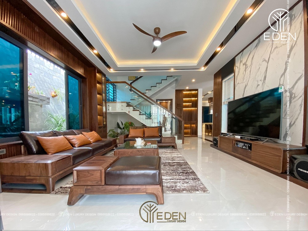 Eden và mẫu trần thạch cao giật cấp dành cho phòng khách cực kỳ hiện đại và cao cấp