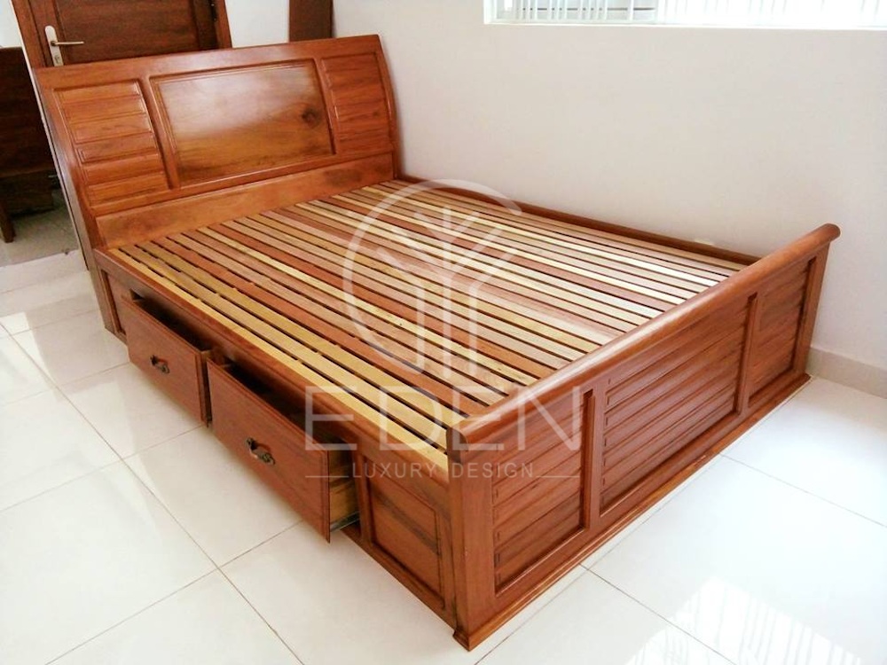 Giường ngủ gỗ xoan đào đơn giản