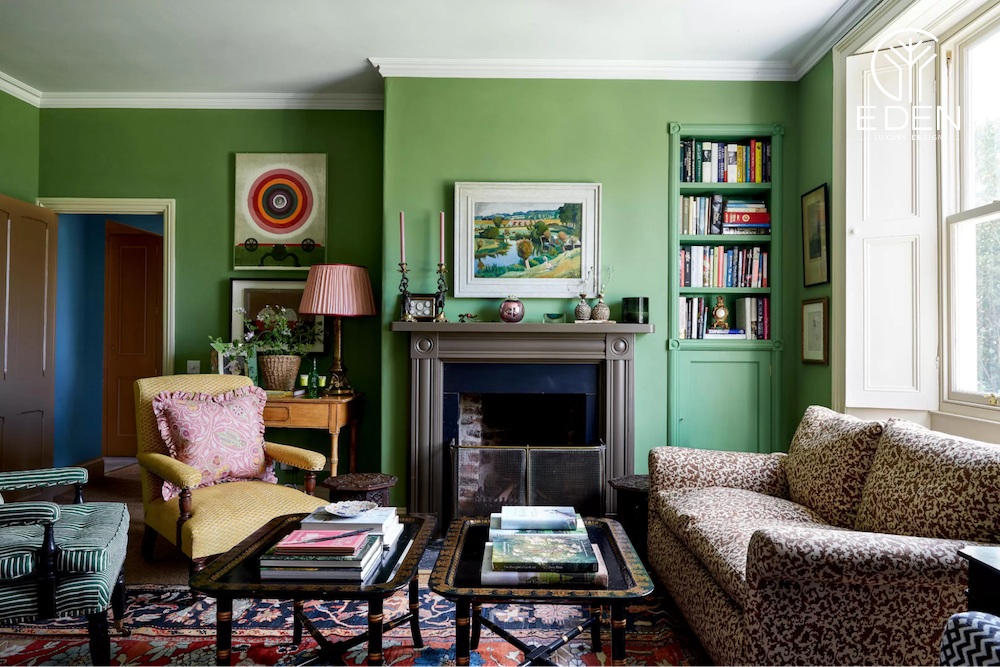 Mẫu phòng khách xanh lá cây cổ điển