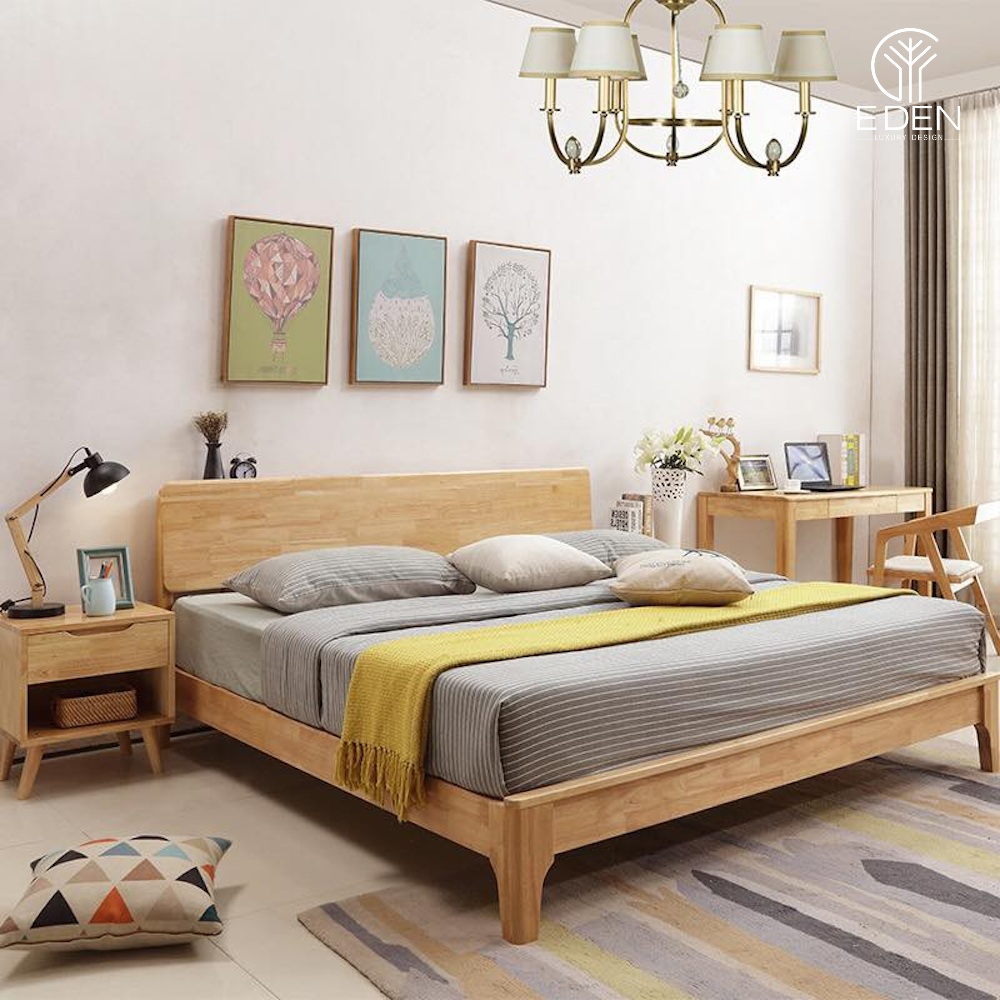 Giường ngủ tối giản, hiện đại từ gỗ cao su thiết kế theo kiểu dáng thấp