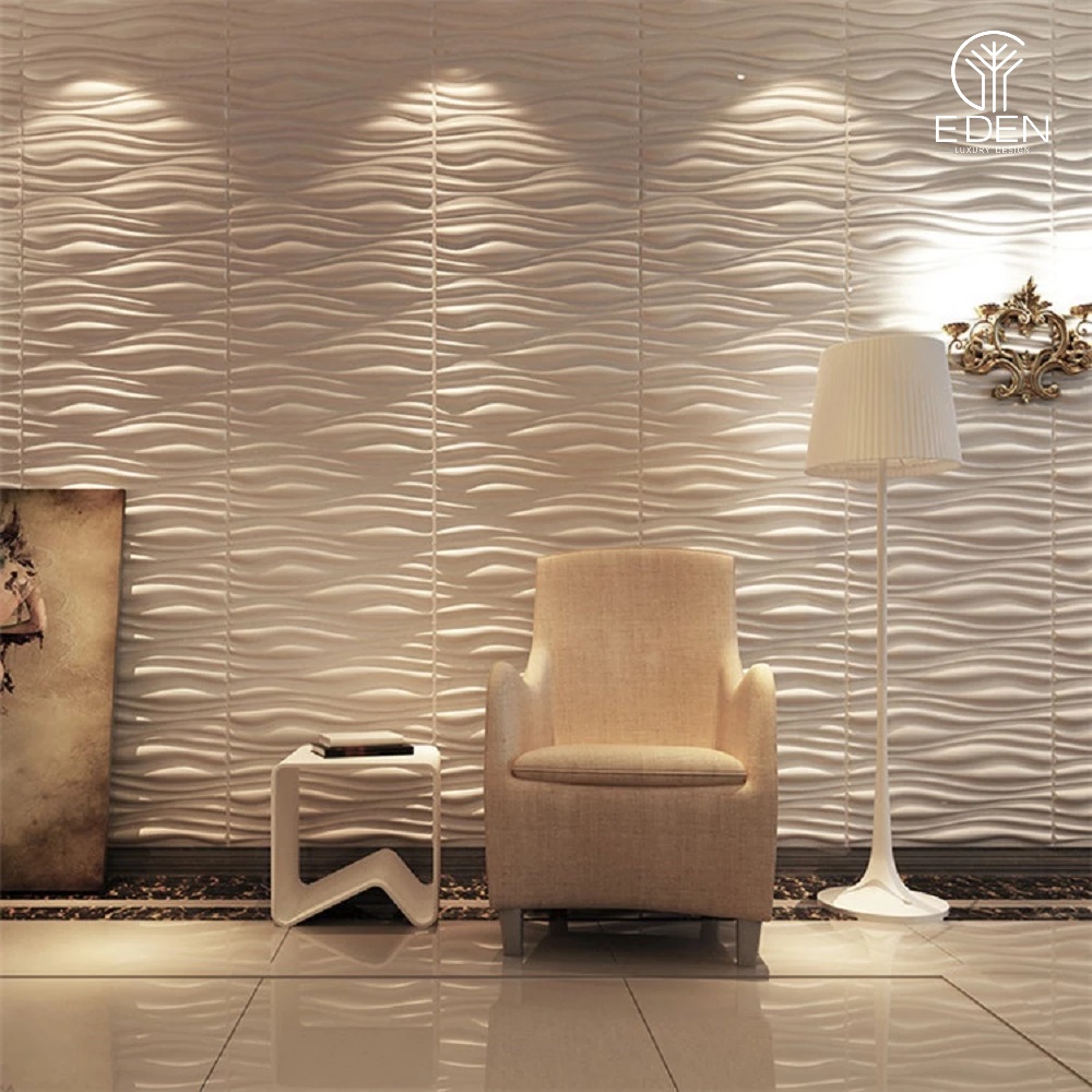 Mẫu xốp dán tường in vân sóng 3D thanh lịch cho phòng khách hiện đại