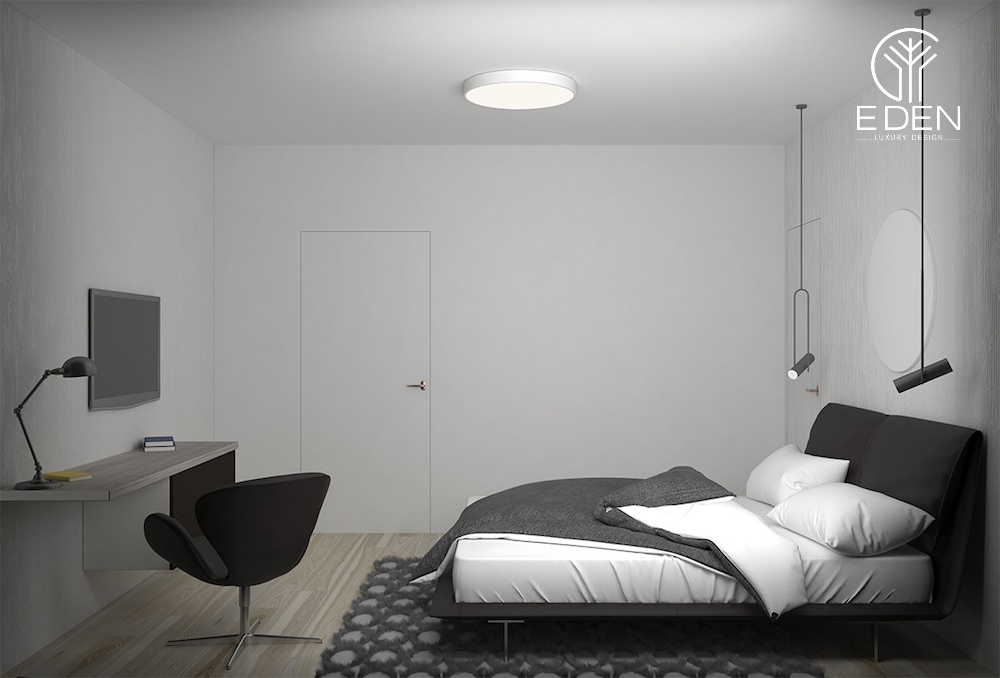 Đèn ốp trần đơn giản trong không gian phòng ngủ theo phong cách tối giản