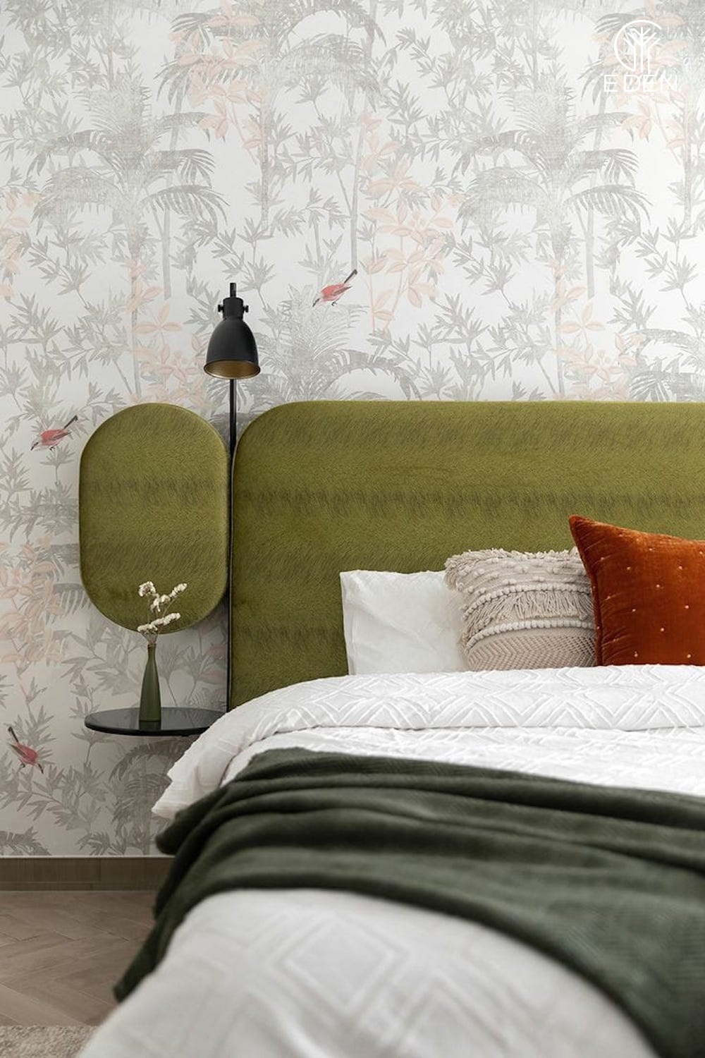 Ý tưởng sử dụng giấy dán tường vân chìm mang vẻ đẹp tươi tắn cho phòng ngủ hiện đại