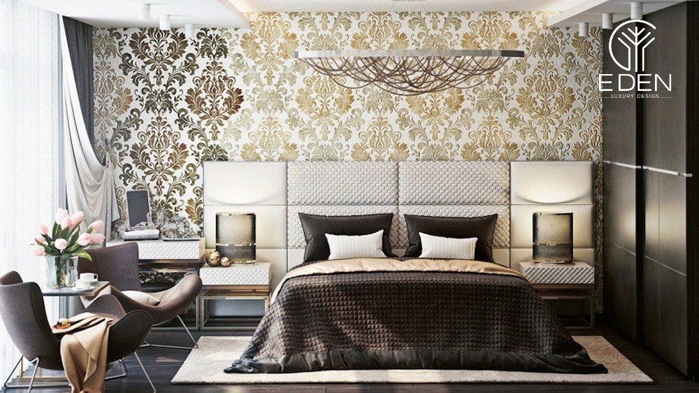 Phòng ngủ độc đáo nhờ sự kết hợp màu giấy dán tường cùng kiểu
