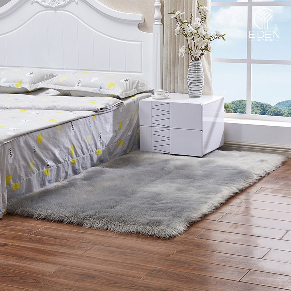 Thảm lông xù chống trượt màu ghi dành cho phòng ngủ hiện đại