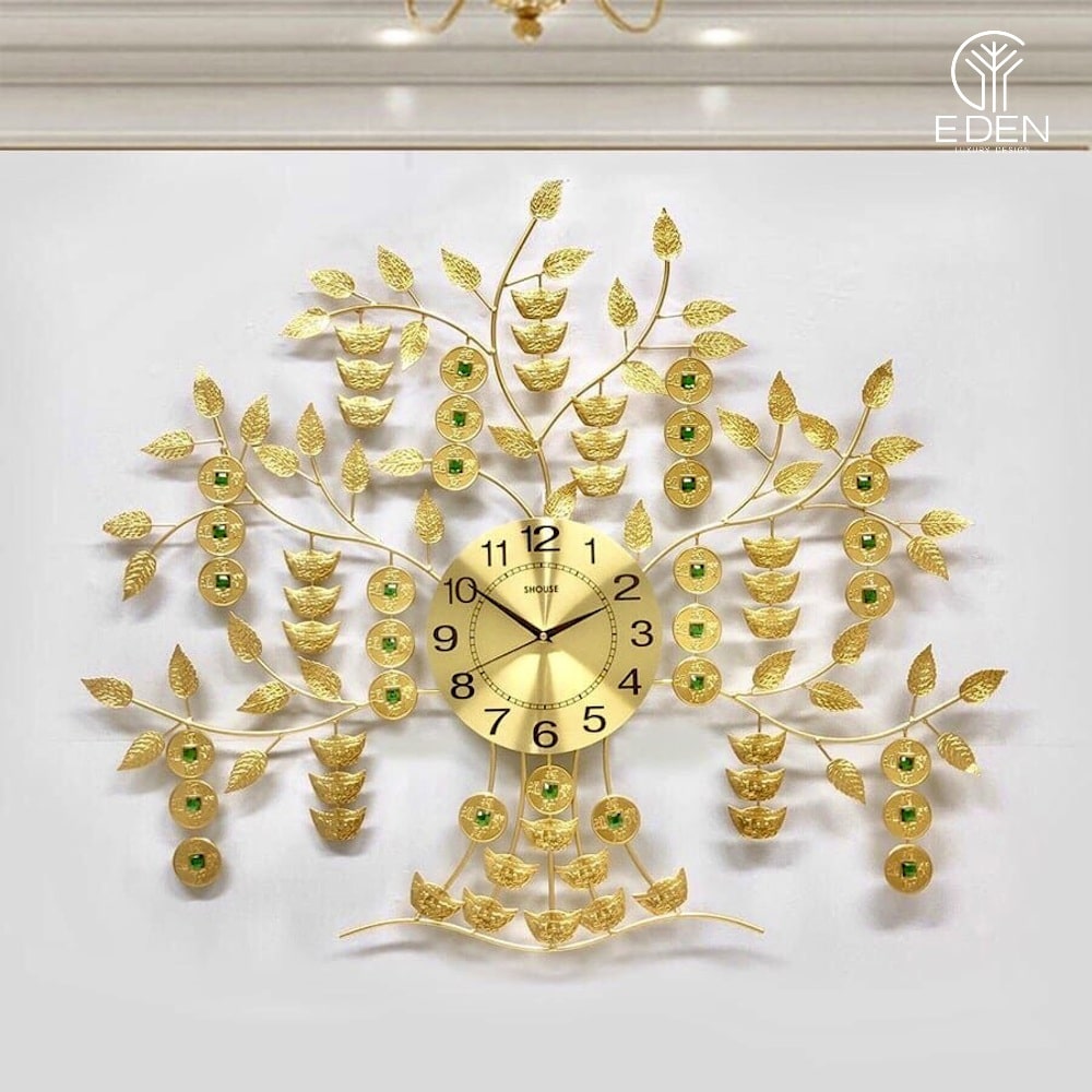 Đồng hồ trang trí cây Kim Tiền đại diện tiền bạc sung túc và sức khỏe dồi dào