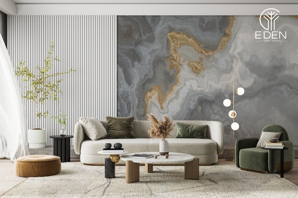 Chọn giấy dán tường phòng khách phù hợp với màu sắc đồ nội thất