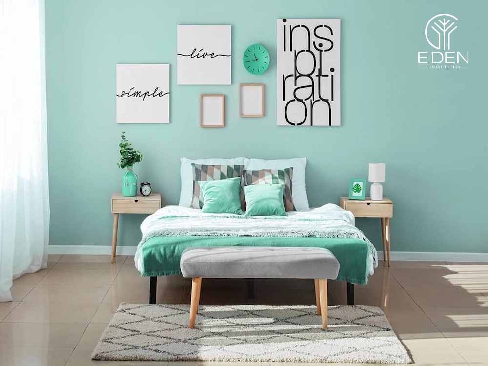 Màu sơn phòng ngủ sắc xanh ngọc cá tính