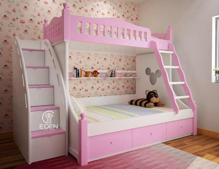 Thiết kế phòng ngủ Hello Kitty giường tầng tiết kiệm không gian có màu hồng 3