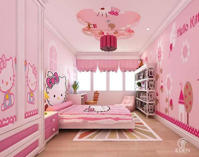 Trang trí phòng ngủ hình Hello Kitty màu hồng cho em bé sơ sinh 1