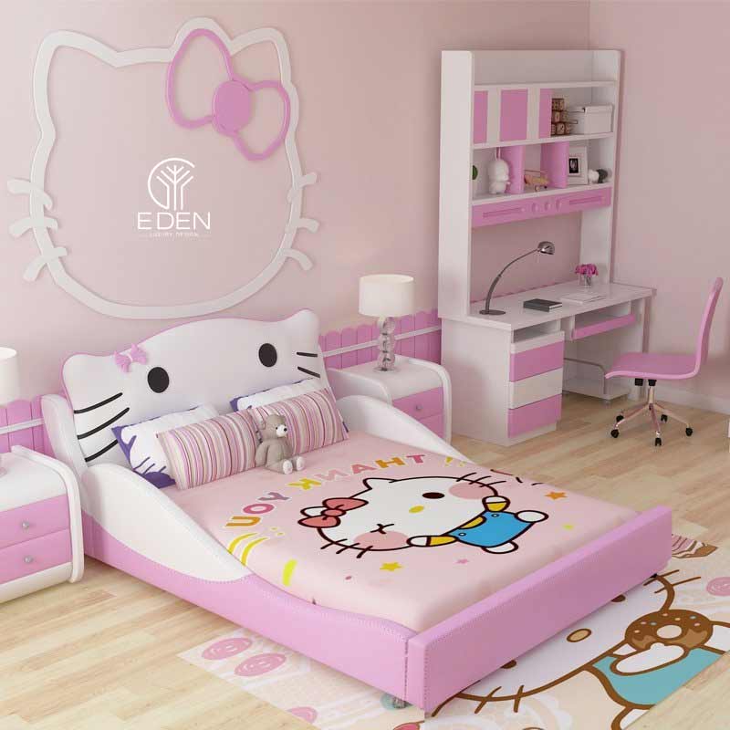 Thiết kế phòng ngủ cho bé giá có hình Hello Kitty màu xanh độc đáo 5