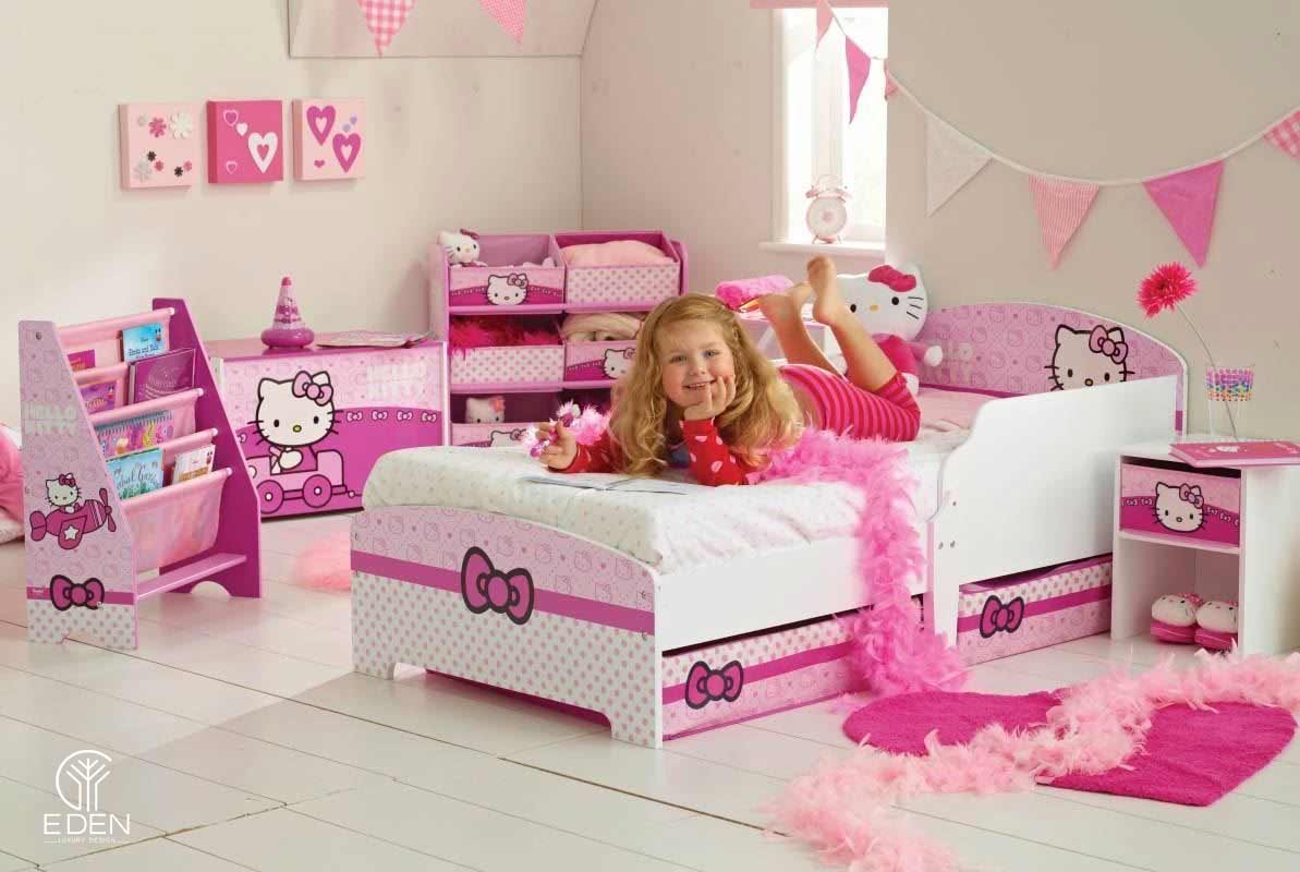 Phòng ngủ Hello Kitty nhỏ cho bé gái đơn giản  màu trắng 4