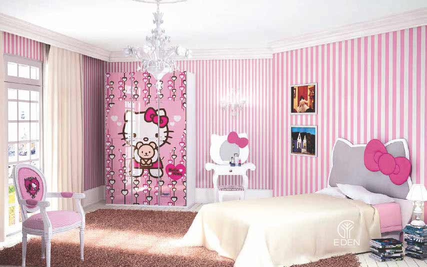 Phòng ngủ Hello Kitty nhỏ cho bé gái đơn giản  màu trắng 3
