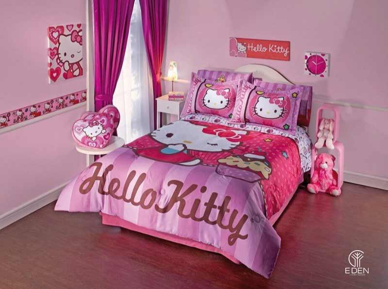 Thiết kế phòng ngủ Hello Kitty nhỏ dành cho bạn gái với màu sáng dịu nhẹ 2