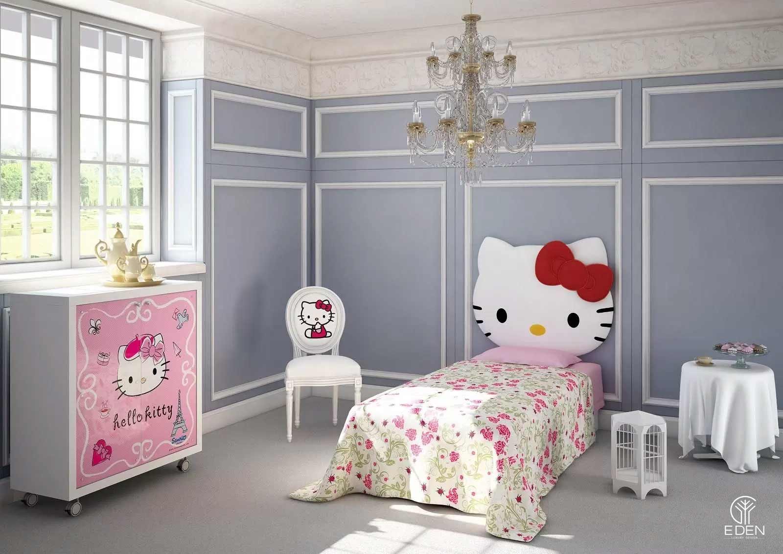 Phòng ngủ Hello Kitty nhỏ cho bé gái đơn giản  màu trắng 2