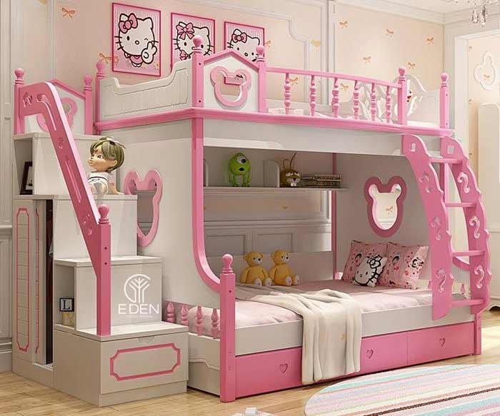Thiết kế phòng ngủ Hello Kitty giường tầng tiết kiệm không gian có màu hồng 4