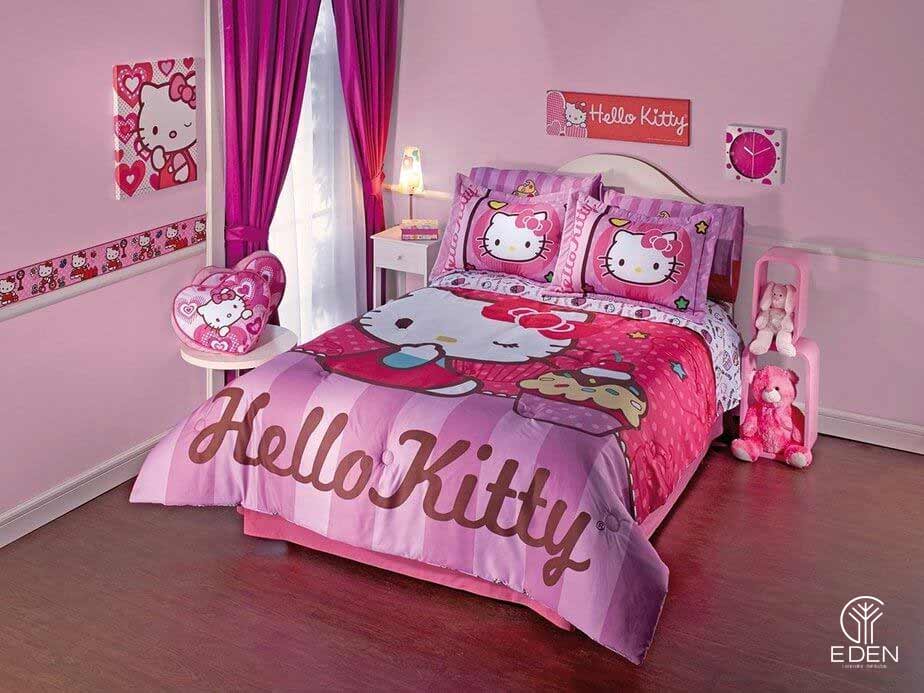 Trang trí phòng ngủ hình Hello Kitty màu hồng cho em bé sơ sinh 3