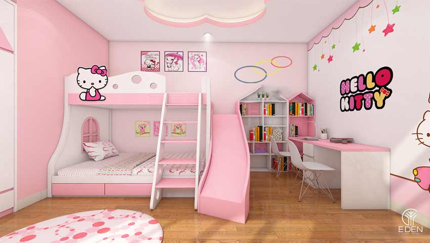 Phòng ngủ Hello Kitty nhỏ cho bé gái đơn giản  màu trắng 1