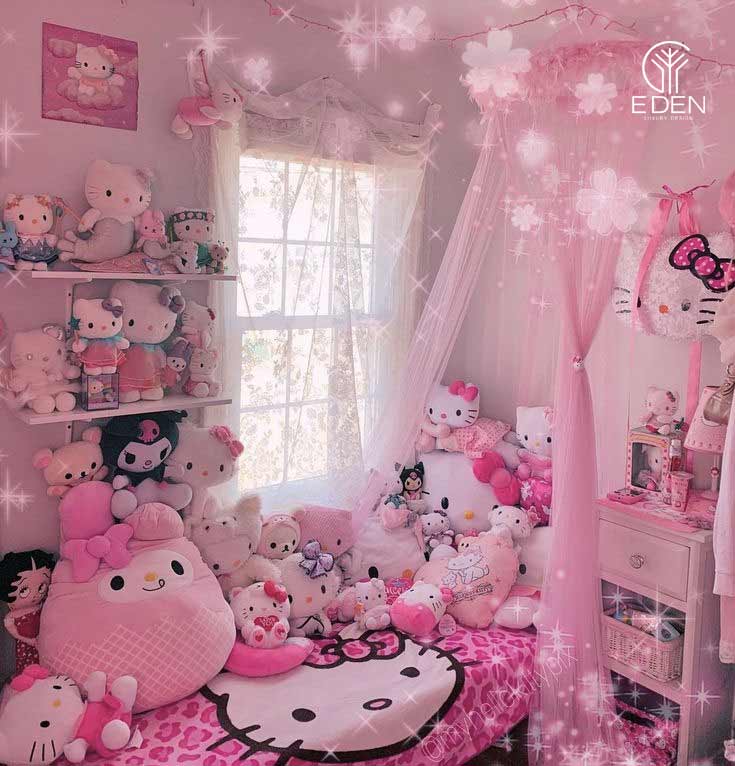 Rèm cửa dành cho phòng ngủ Hello Kitty