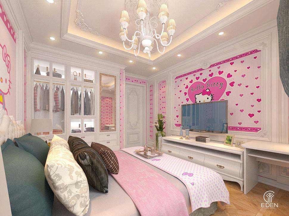 Những căn phòng ngủ Hello Kitty nhỏ cho bé gái