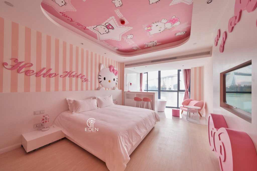 Thiết kế phòng ngủ Hello Kitty giường tầng tiết kiệm không gian có màu hồng 1